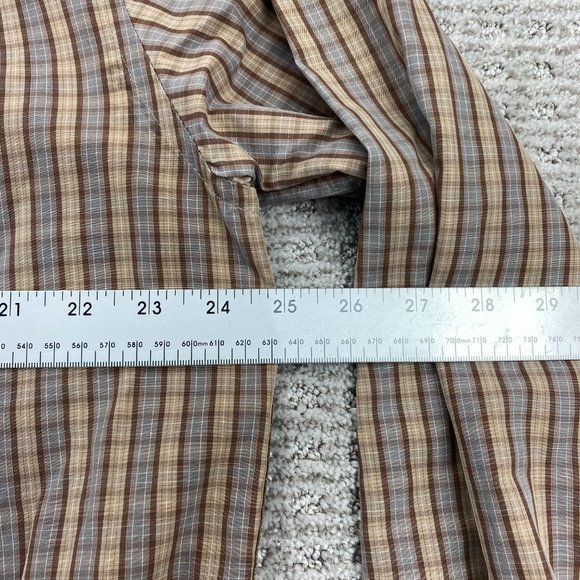 Eddie Bauer Shirt Men Large Tall LT Brown Blue Plaid Button Down DEFECT Stitched - Picture 8 of 10